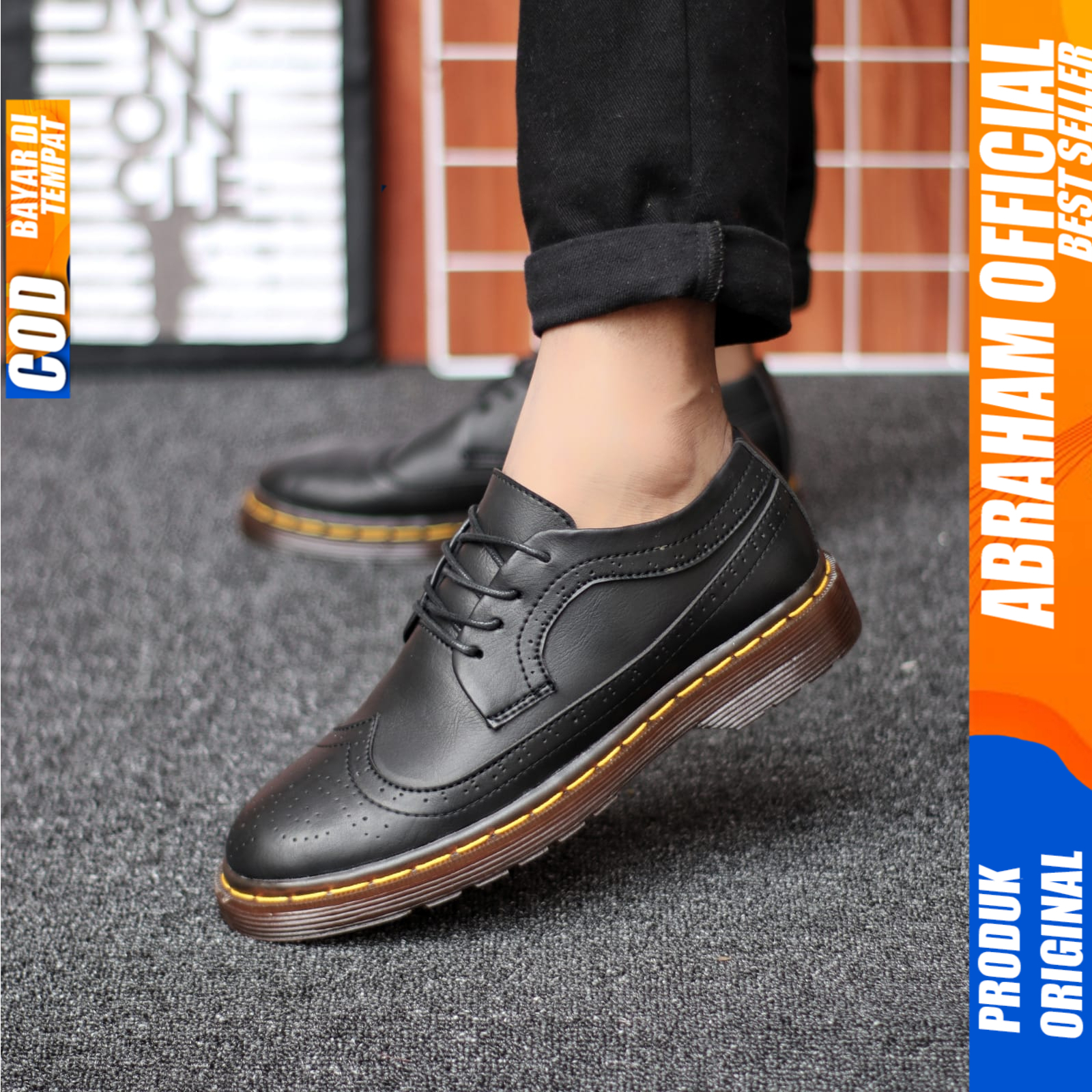 Sepatu Docmart Pria Casual Hitam Kerja Formal Pantofel Pria Abraham