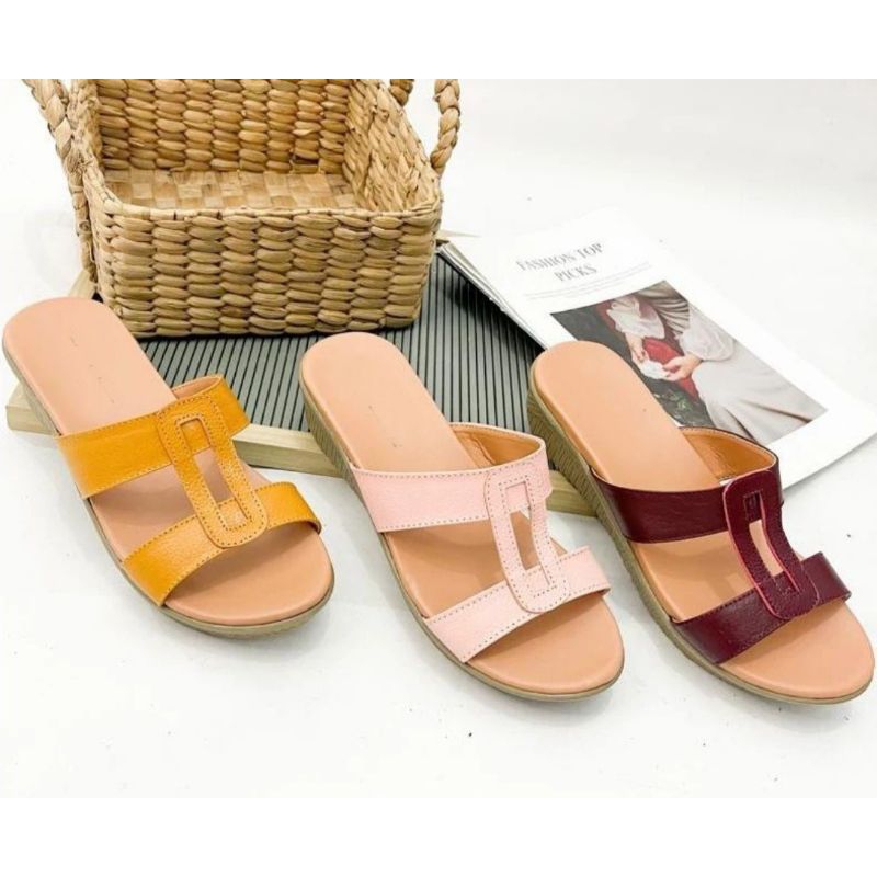 Sandal kulit wanita asli kulit sapi sandal wedges