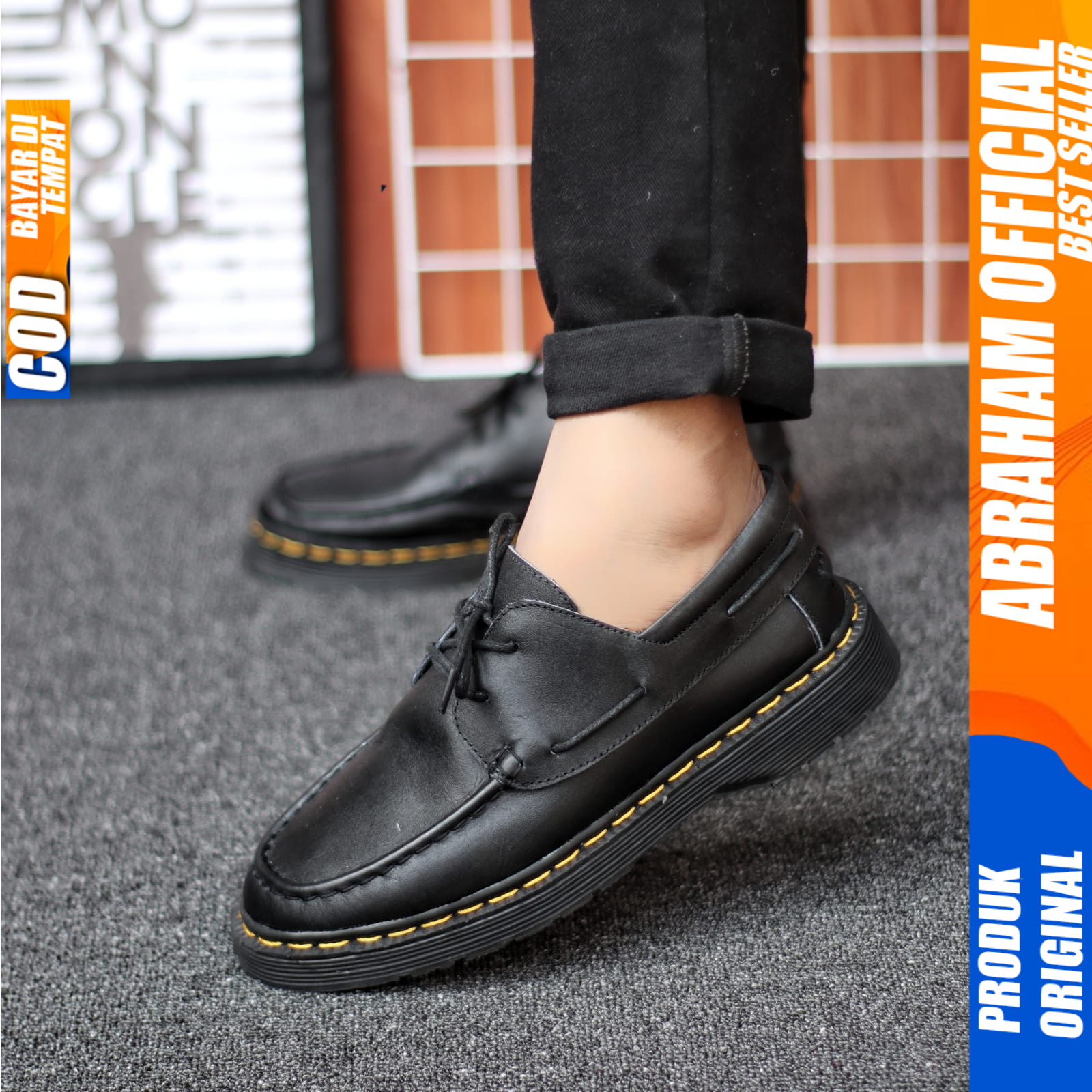 Sepatu Kulit Docmart Pria Casual Formal Pantofel Kerja Pria Hitam Abraham