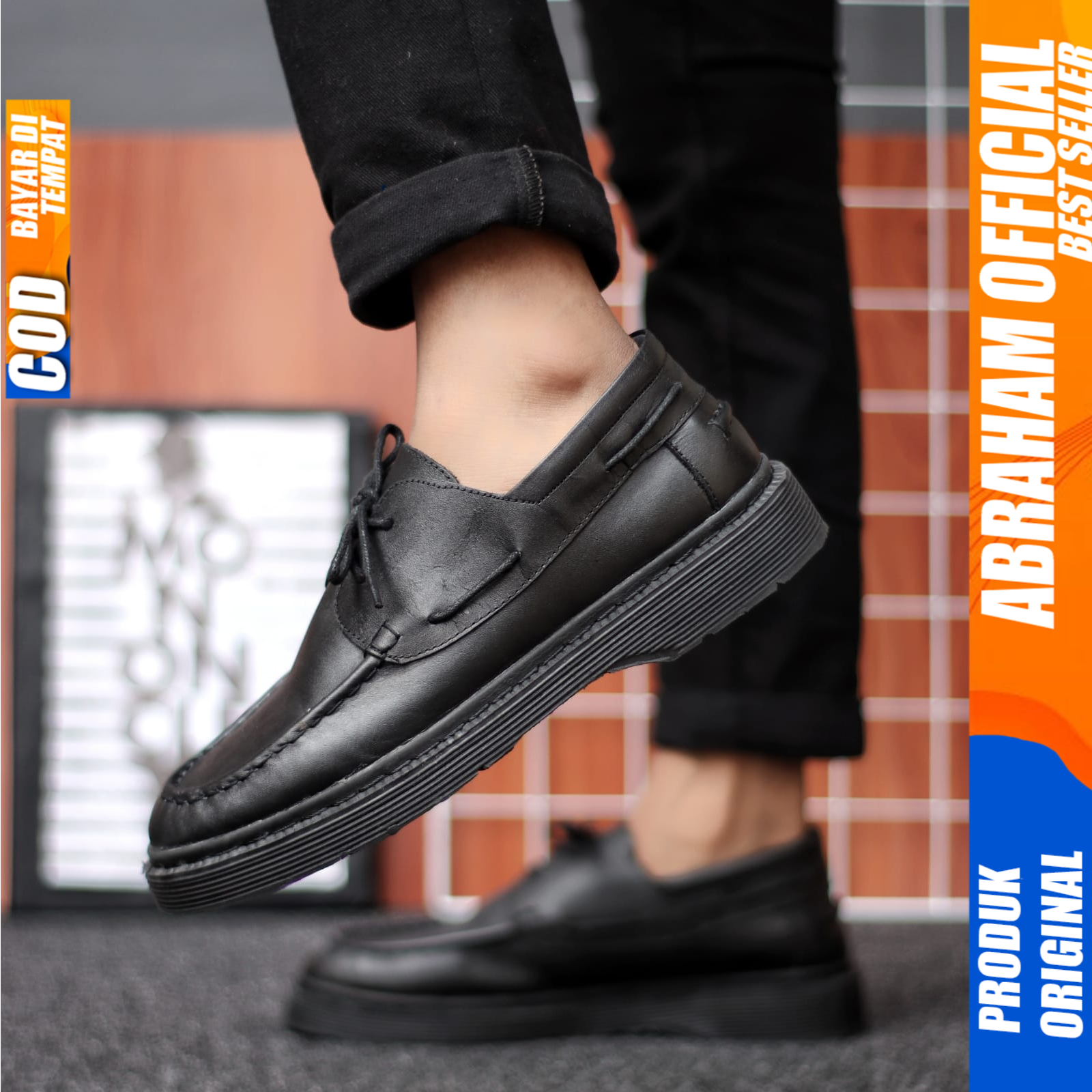 Sepatu Formal Kulit Docmart Pria Casual Pantofel Kerja Pria Hitam Abraham