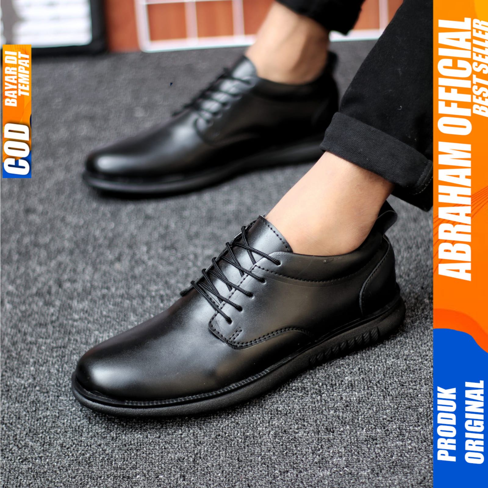 Sepatu Pantofel Oxfrod Pria Formal Casual Kulit Kerja Pria Hitam Abraham