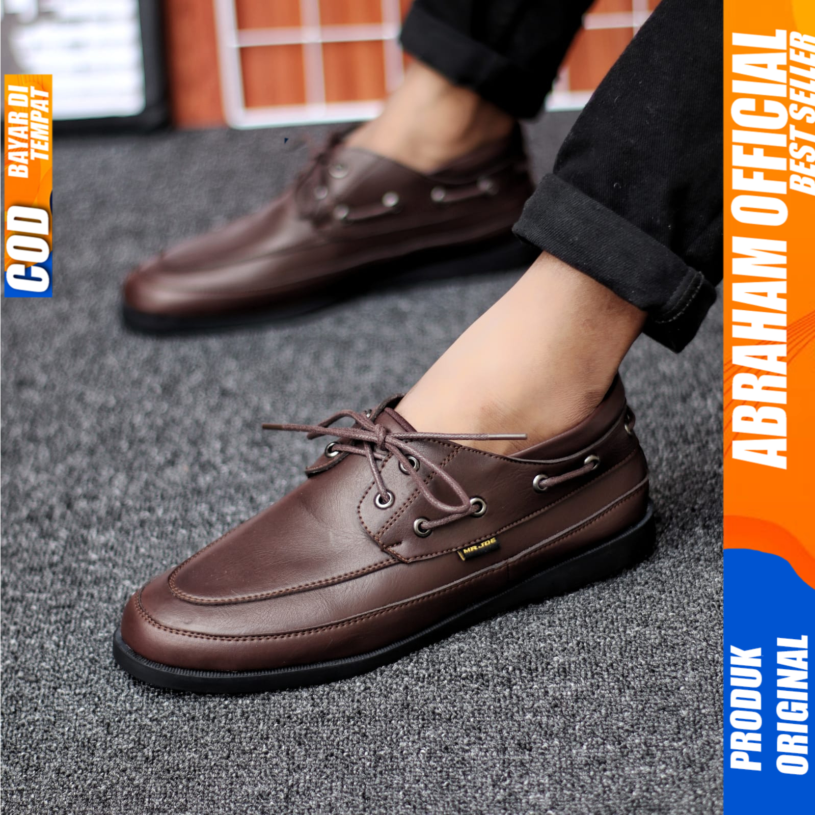 Sepatu Formal Pantofel Hitam Tali Casual Kulit Pu Kerja Pria Abraham