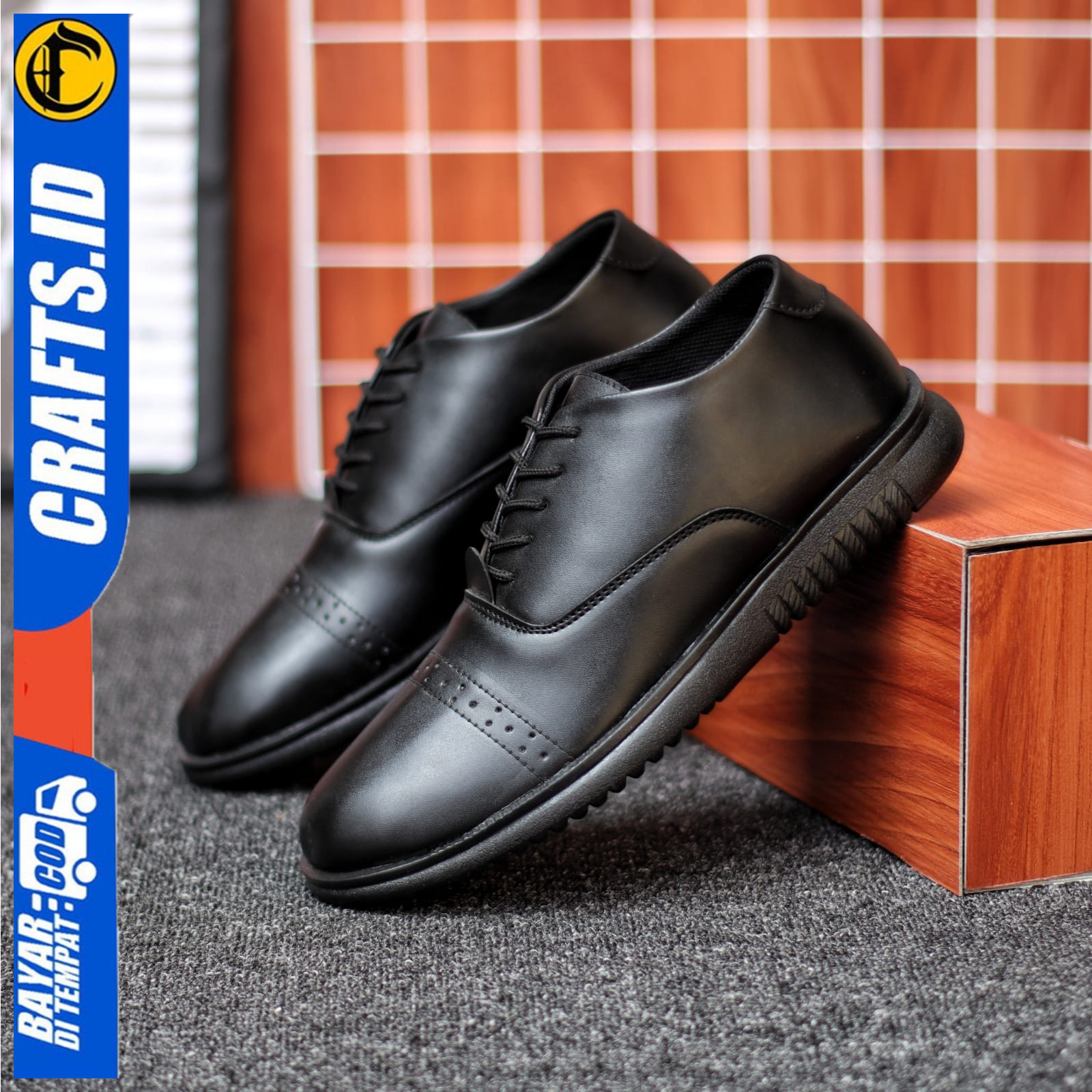 Sepatu formal Casual Pria Kantor Kerja Pantofel Docmart Tali Hitam Crafs Hatte