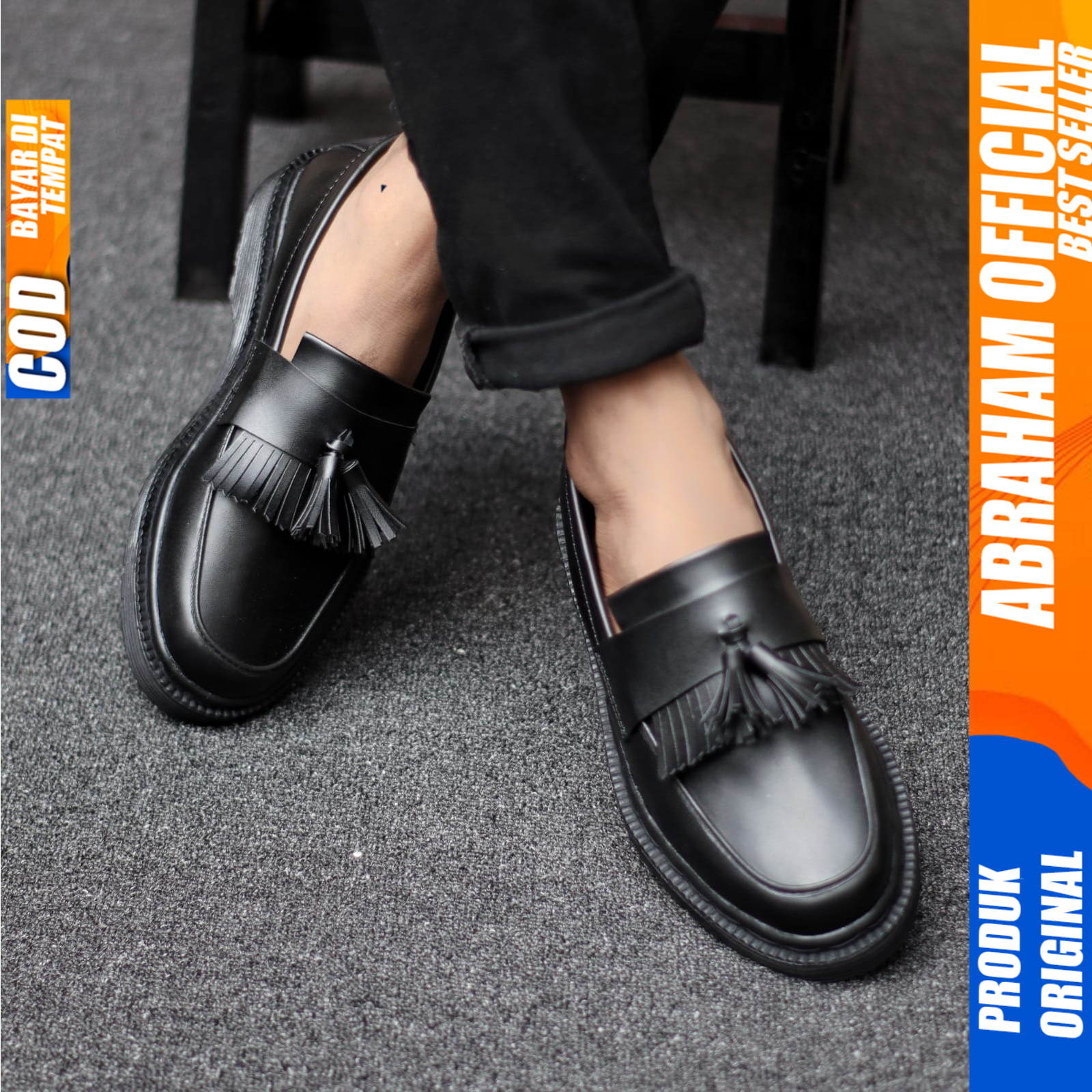 Sepatu Pria Docmart Loafers Formal Pantofel Casual Kulit Kerja Hitam Abraham