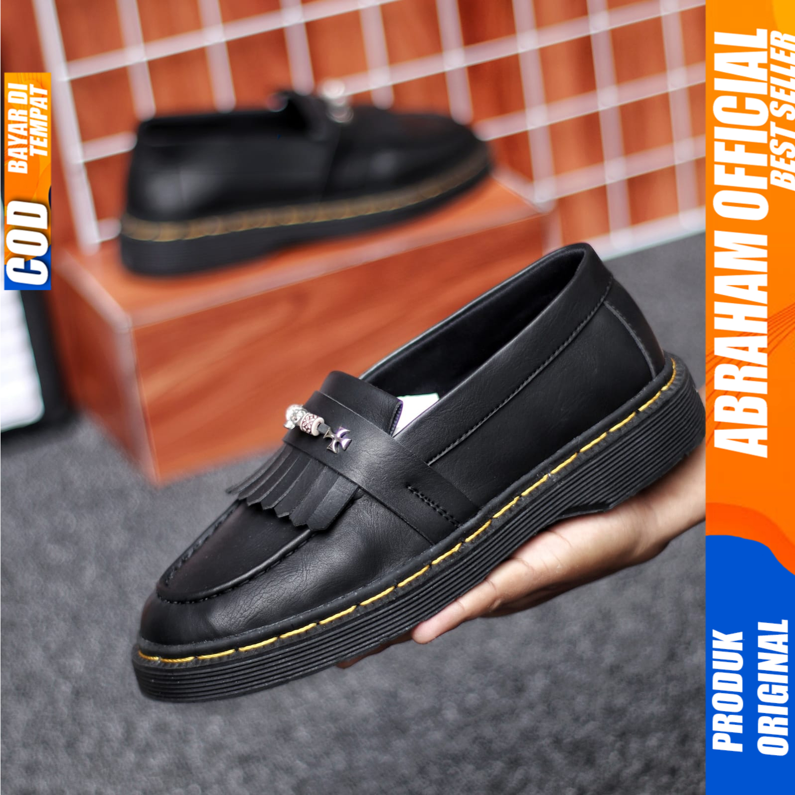 Sepatu Docmart Loafers Pria Formal Casual Kulit Kerja Hitam Abraham