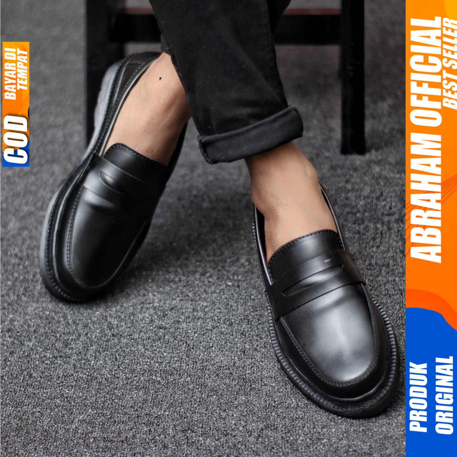 Sepatu Loafers Docmart Formal Pria Casual Kulit Kerja Hitam Abraham