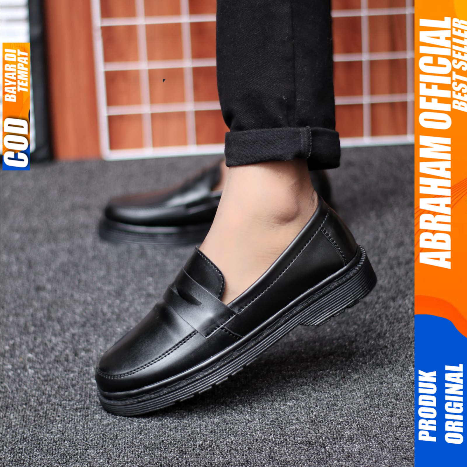 Sepatu Loafers Docmart Formal Pria Casual Kulit Kerja Hitam Abraham