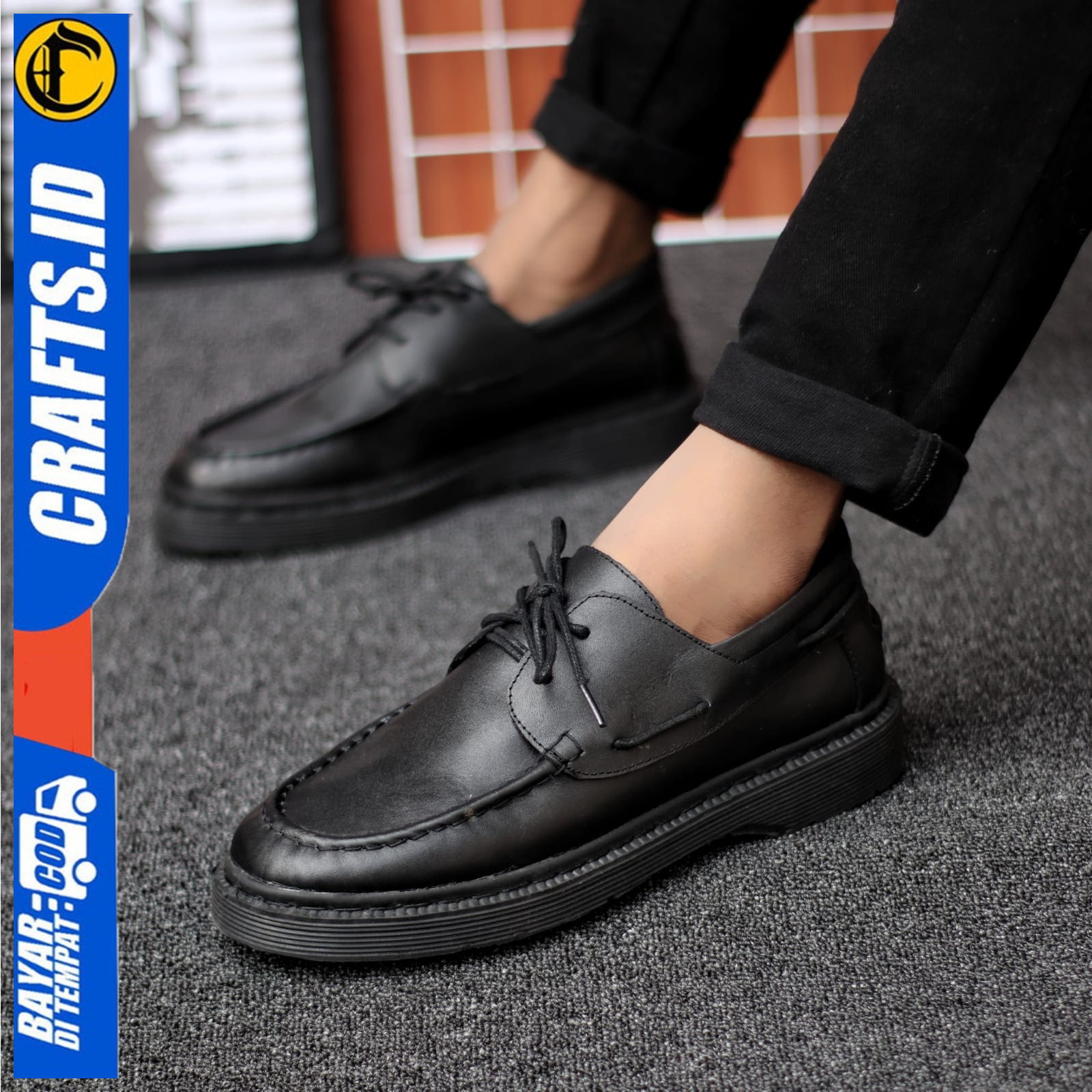 Sepatu Formal Pantofel Pria Casual Kerja Docmart Hitam Kulit Asli Original Crafs Mitsuki