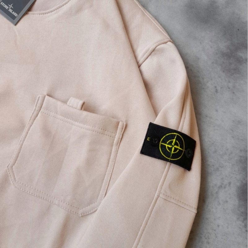 SWEATER CREWNECK JAKET STONE ISLAND POCKET CREAM FULLTAG