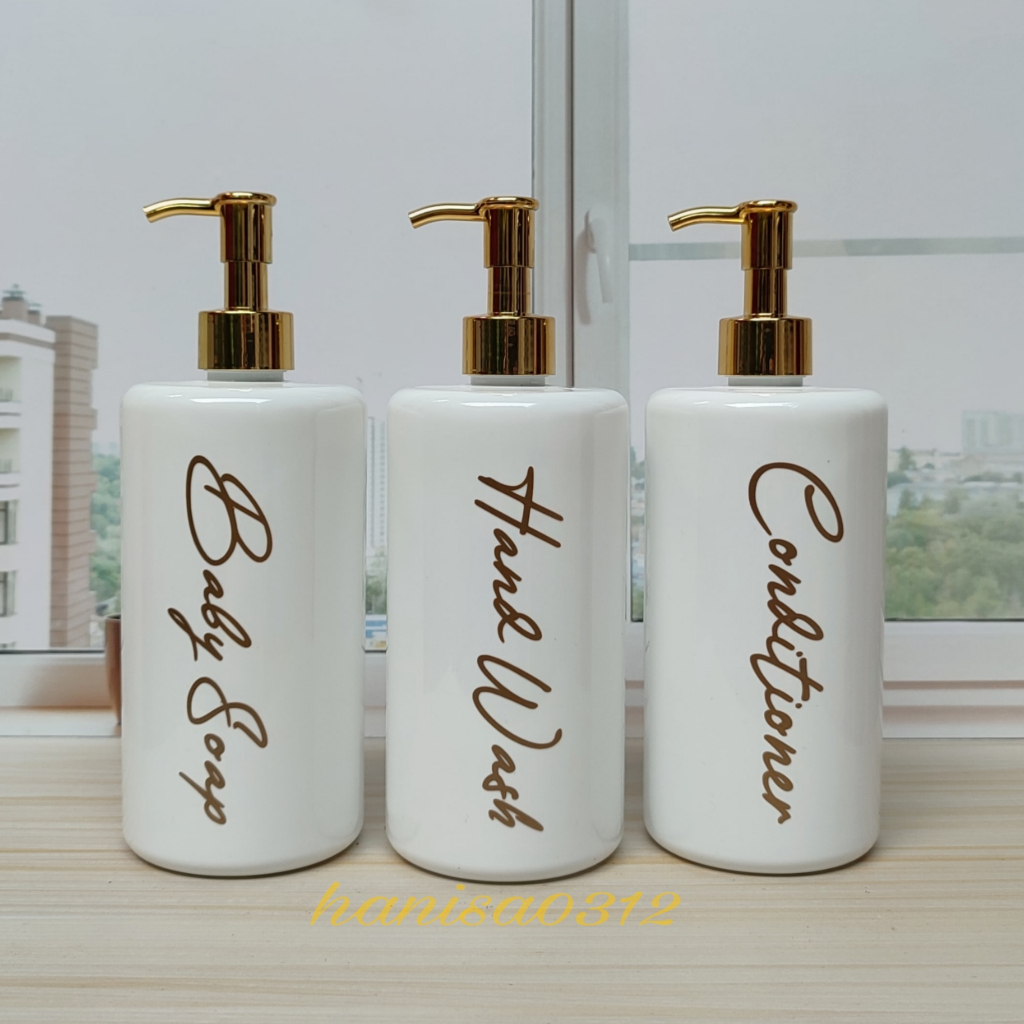 Botol Sabun Cair Pump Putih Gold Aesthetic 500ml Luxury / Botol Pump 500ml / Botol Sabun Cair Pump 500 ml