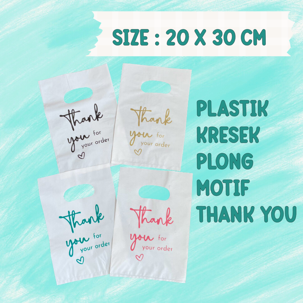 50 PCS KANTONG PLASTIK PACKING KRESEK OLSHOP MOTIF THANK YOU UKURAN 20X30CM