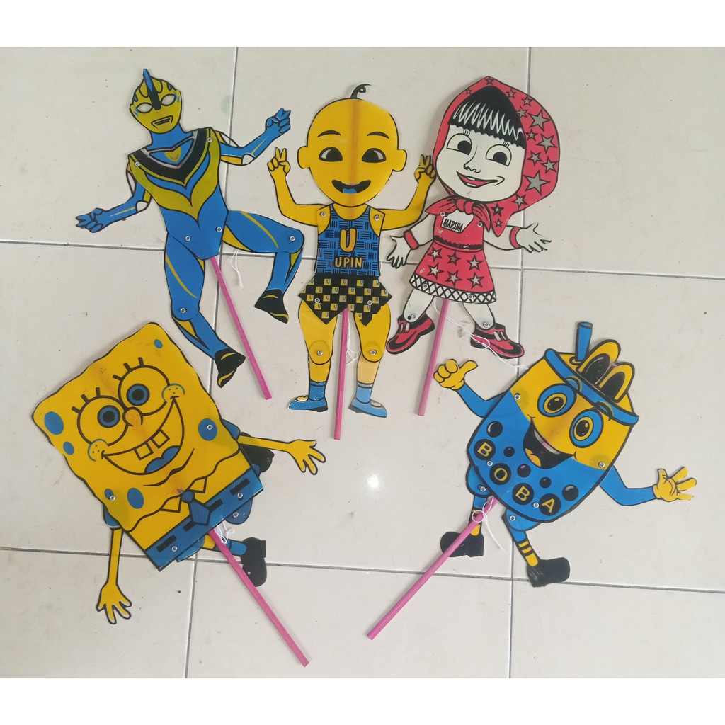 grosir wayang upin ipin isi 10 pcs / grosir wayang karakter isi 10 pcs / grosir wayang spongebob