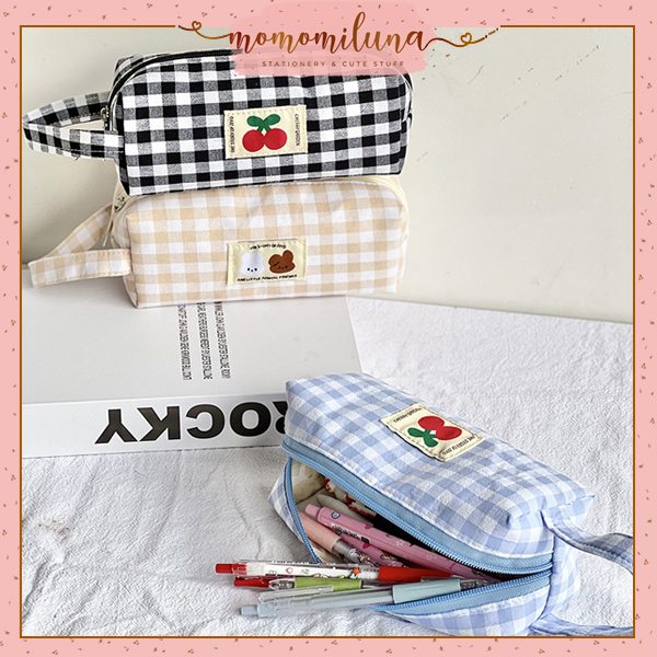 

Kotak pensil tempat pensil canvas classic plaid motif kotak-kotak lucu cute estetik MK1424