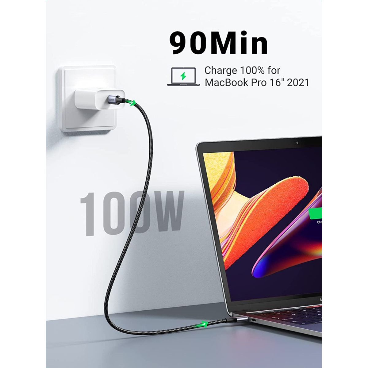 UGREEN Kabel Data Charger Usb C to Type C PD 100W QC4.0 QC3.0 for Laptop Zenbook Surface untuk Macbook iPad Air Pro Fast Charging dan Transfer Pindah Data 7042