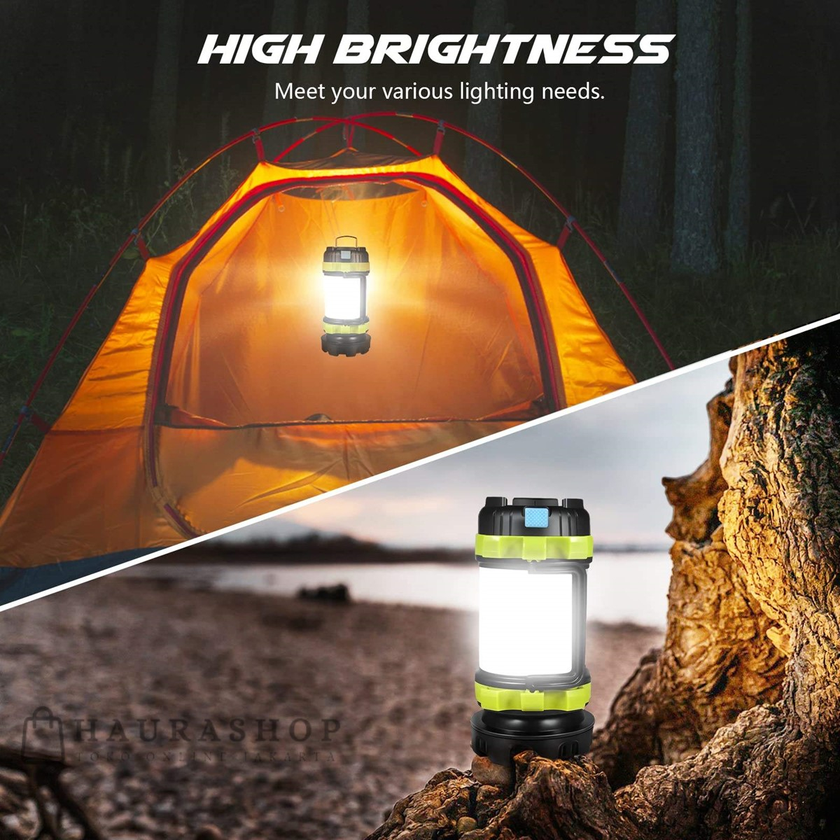 Lampu Senter Lentera 2 In 1 Solar Panel Camping Portable USB Recharge