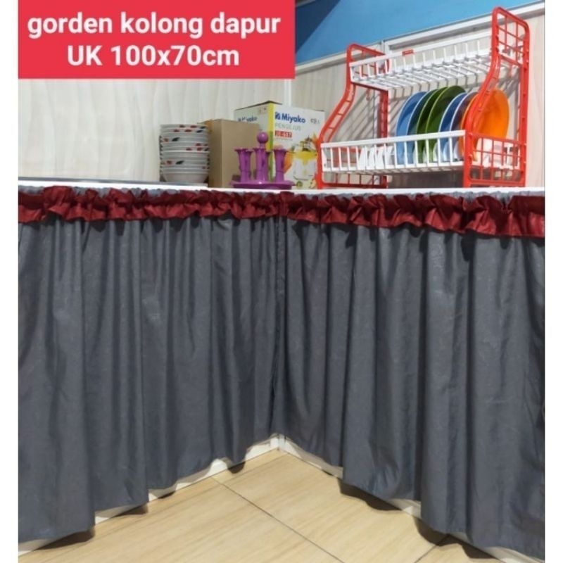 Grosir Gorden Kolong Dapur Polos Embos [ Tirai Bawah Meja | Wastafel | Kompor ] Free Tali Ukur 100×70 Bisa Cod