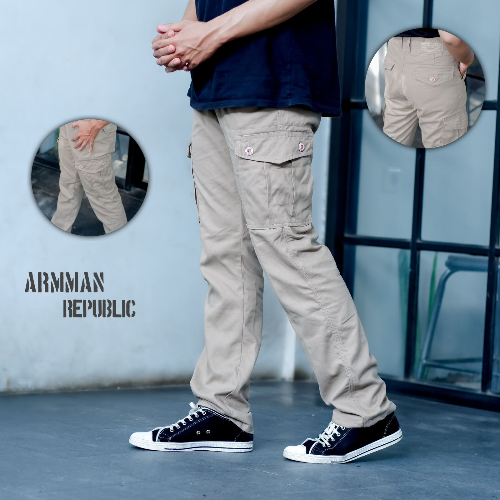 Celana Cargo Panjang Pria PDL Kargo Pants Kanvas Original ARM Republik Size 28 Sampai 39