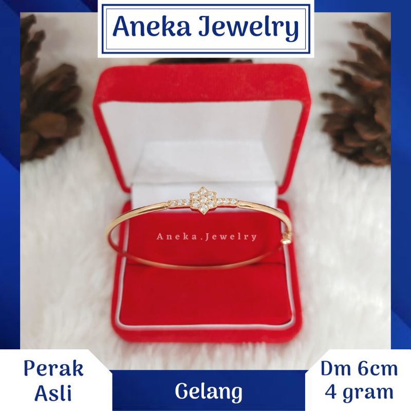 Gelang Pipa Bunga Mata2, Perak 925, Sepuh Emas Rosegold