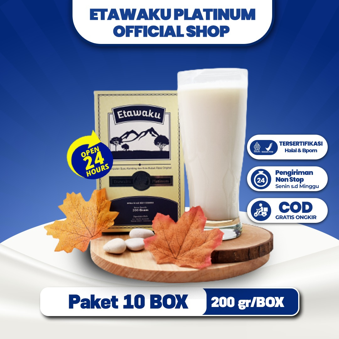 

Etawaku Platinum Paket 10 Box - Susu Kambing Etawa Murni + Krimer Bubuk yang Berkhasiat Tinggi Memiliki Kandungan Protein dan Vitamin Kompleks yang lengkap Meredakan Sesak Nafas Melancarkan pencernaan serta Dapat Mengatasi Nyeri Persendian