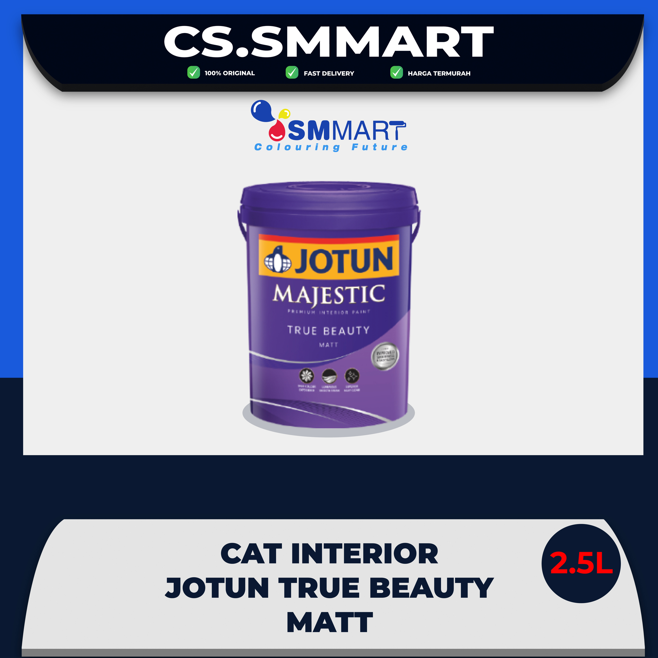 Cat Tembok Interior Jotun Majestic True Beauty Matt White 2.5 L Galon