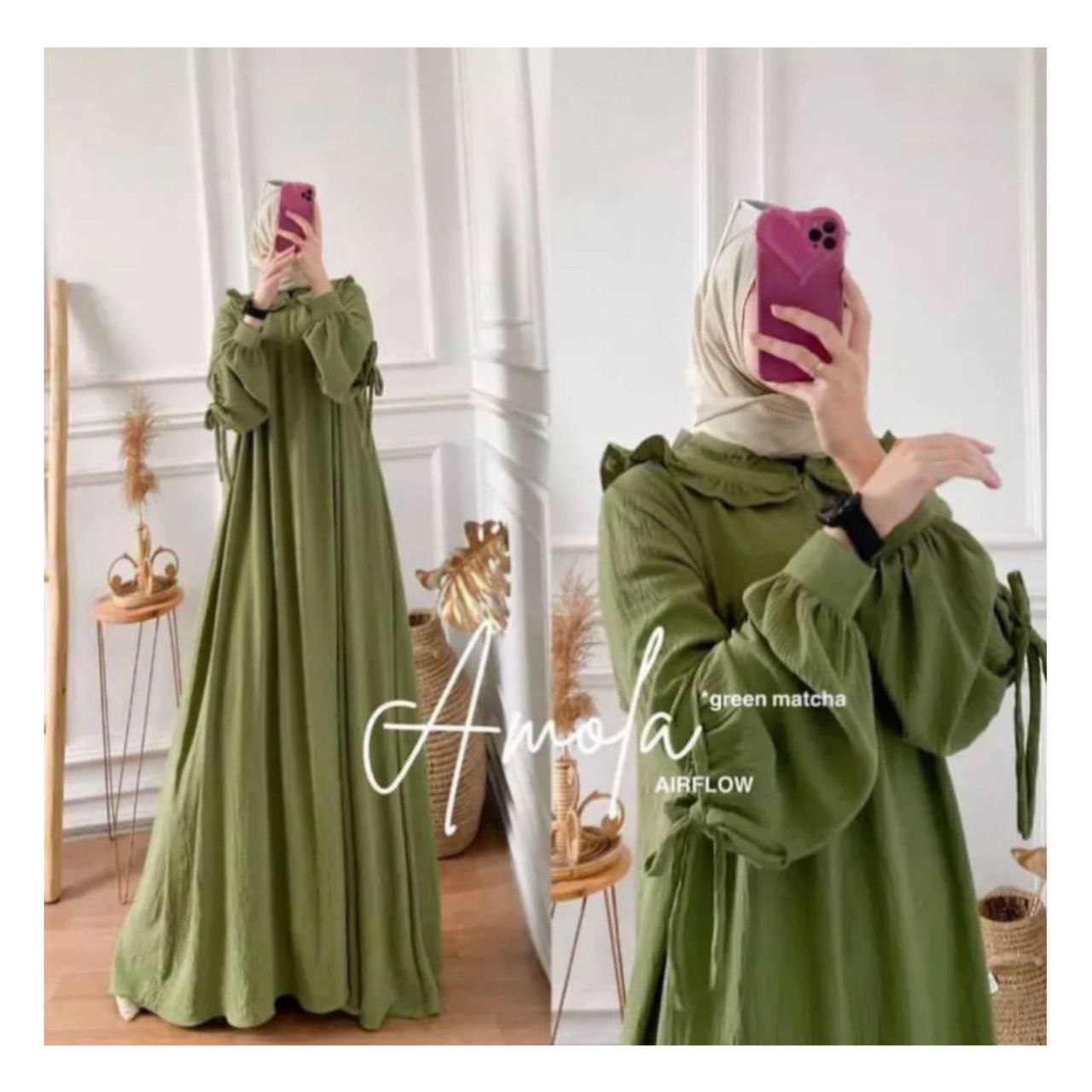 Gamis Wanita Amofa Maxi Dress Kain Crinkle Airflow Busui