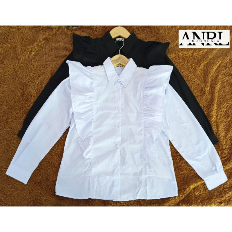 BLOUSE HITAM PUTIH KATUN HALUS VARIASI REMPEL DEPAN SAMPAI BELAKANG