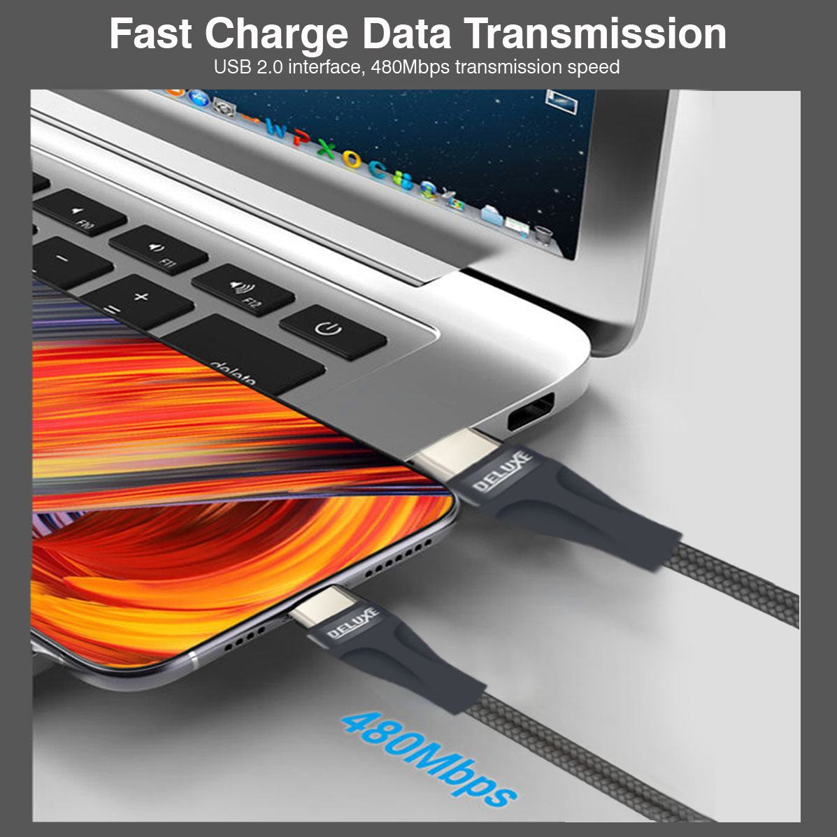 Kabel Data USB C TO C Fast Charging 5A Fast Data Cable DELUXE Mercury