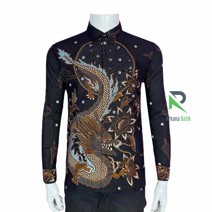 Arkana Batik Black Dragon SlimFit Premium Hitam Kemeja Baju Pria Lengan Panjang Motif Elegan Slim