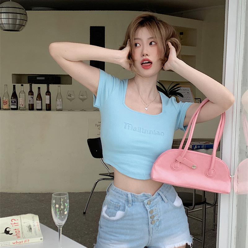 DF BJ385 Korean Crop Top Rib Sexy Crop Top Kaos Wanita Ava Basic Baju Crop Top Fashion