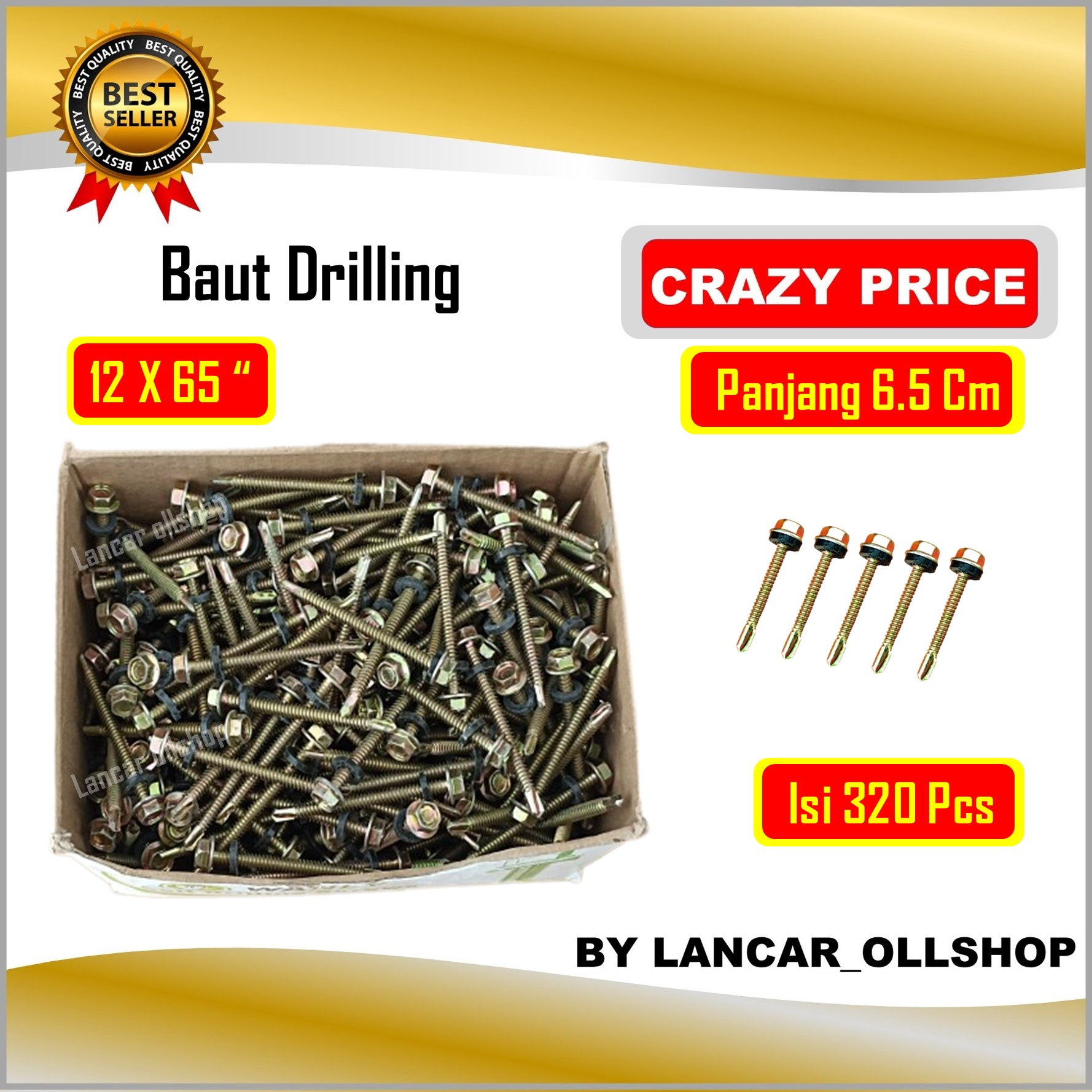 Baut Sekrup Skrup Baja Ringan Roofing Galvalum Driling Murah / Baut Drilling 12x65 Panjang 6,5 Cm Harga 1 Kotak