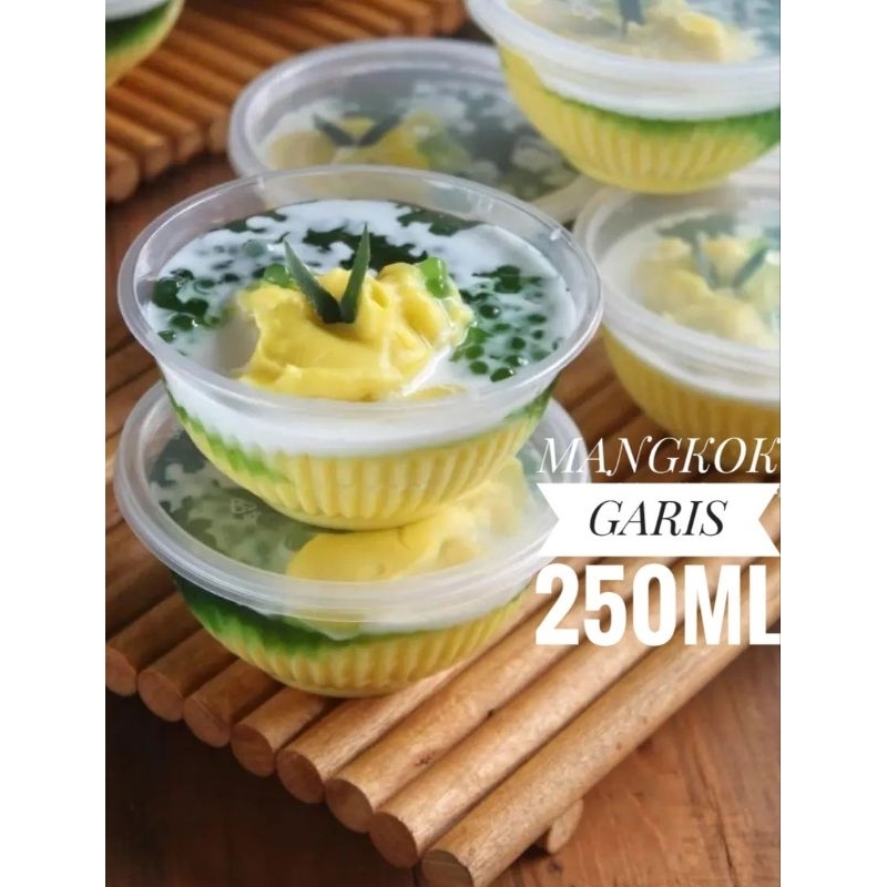 Isi 25 Thinwall Cup Mangkok Garis 250ml Tempat Mie Puding Salad 250ml Plastik Bening