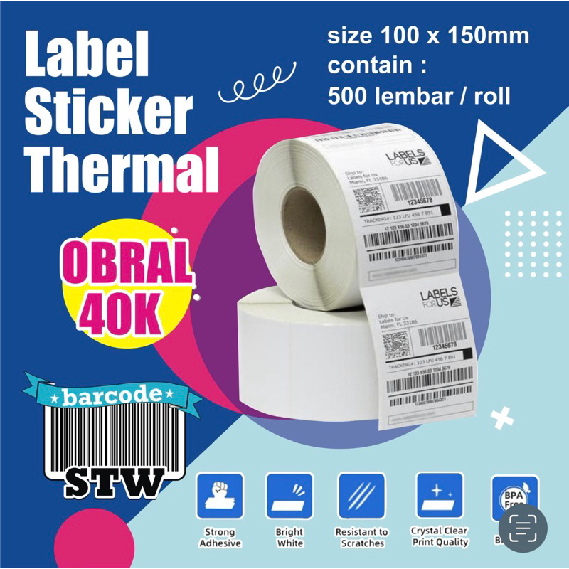 

Label Sticker Thermal 100 x 150 Isi 500pcs (Roll dan Lembaran)