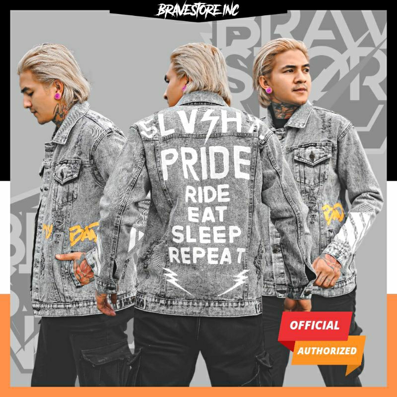 JAKET JEANS DENIM HANDMADE PRIA Limited Edition SalvioHexia Terbaru 2023 Sablon Cat Akrilik Premium 