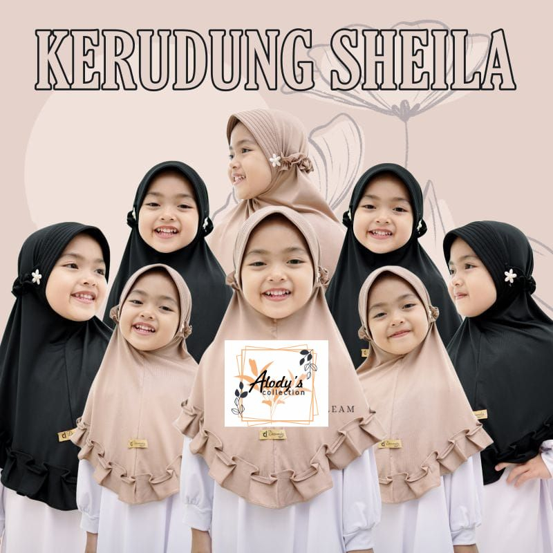 Jilbab Anak Ped Tali Kriwil Sheila Jersey Usia 3-8 Tahun Termurah/ Alody's collection