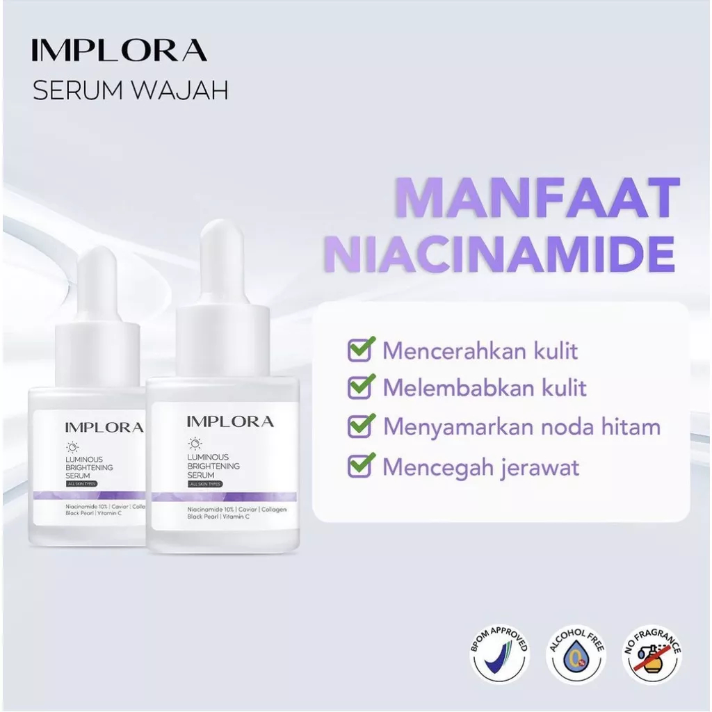 IMPLORA Serum 20ML | Luminous Brightening | Acne Jerawat | Peeling Exfoliating | Liporetinol | Bakuchiol | Salmon DNA | Birdnest Nourish | Midnight | Hydrating | Meningkatkan Elastisitas Kulit dan sebagai Antioksidan | Halus &amp; Glowing