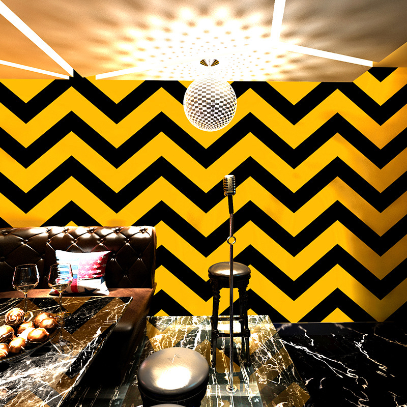 WALLPAPER GELOMBANG STRIP 3D KUNING HITAM NEW MARKAS