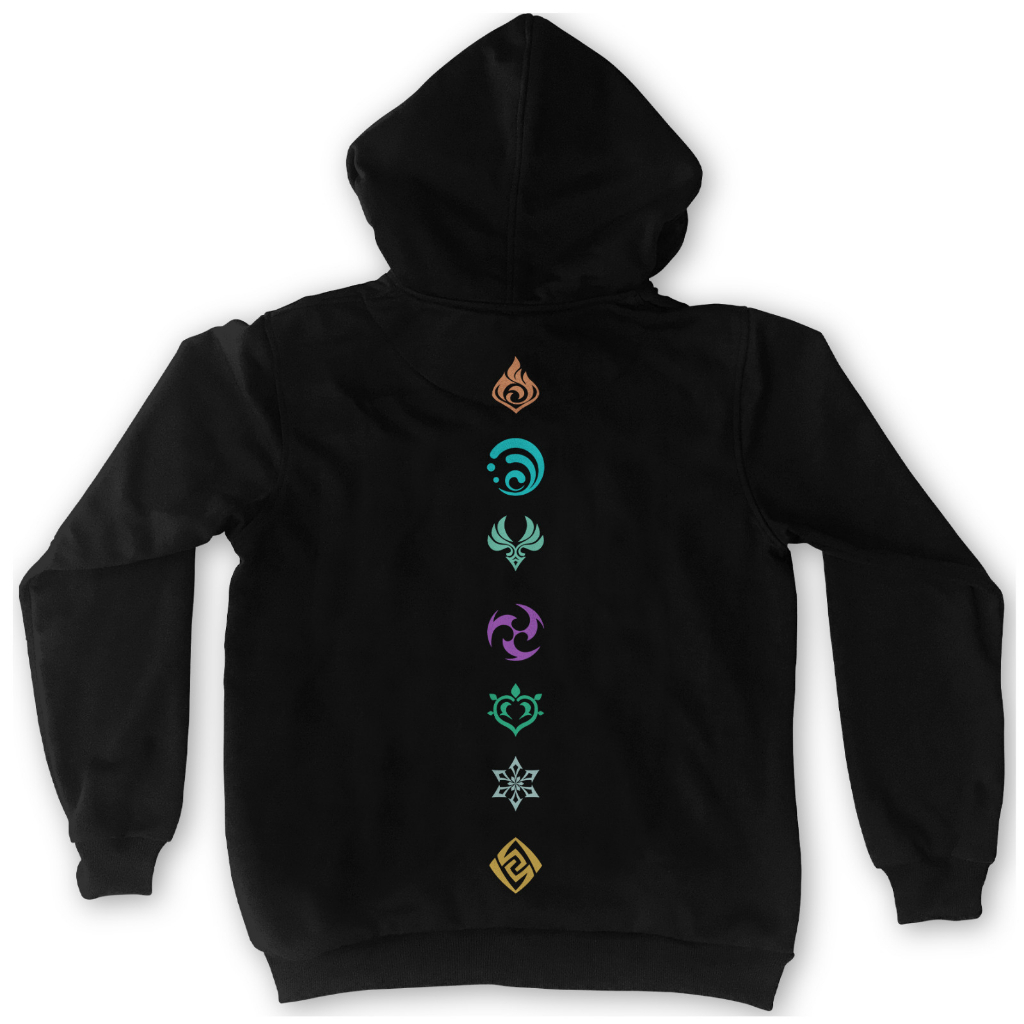 Jaket Genshin Logo Emblem Embroidery Black Anime Game Genshin Impact Premium Unisex