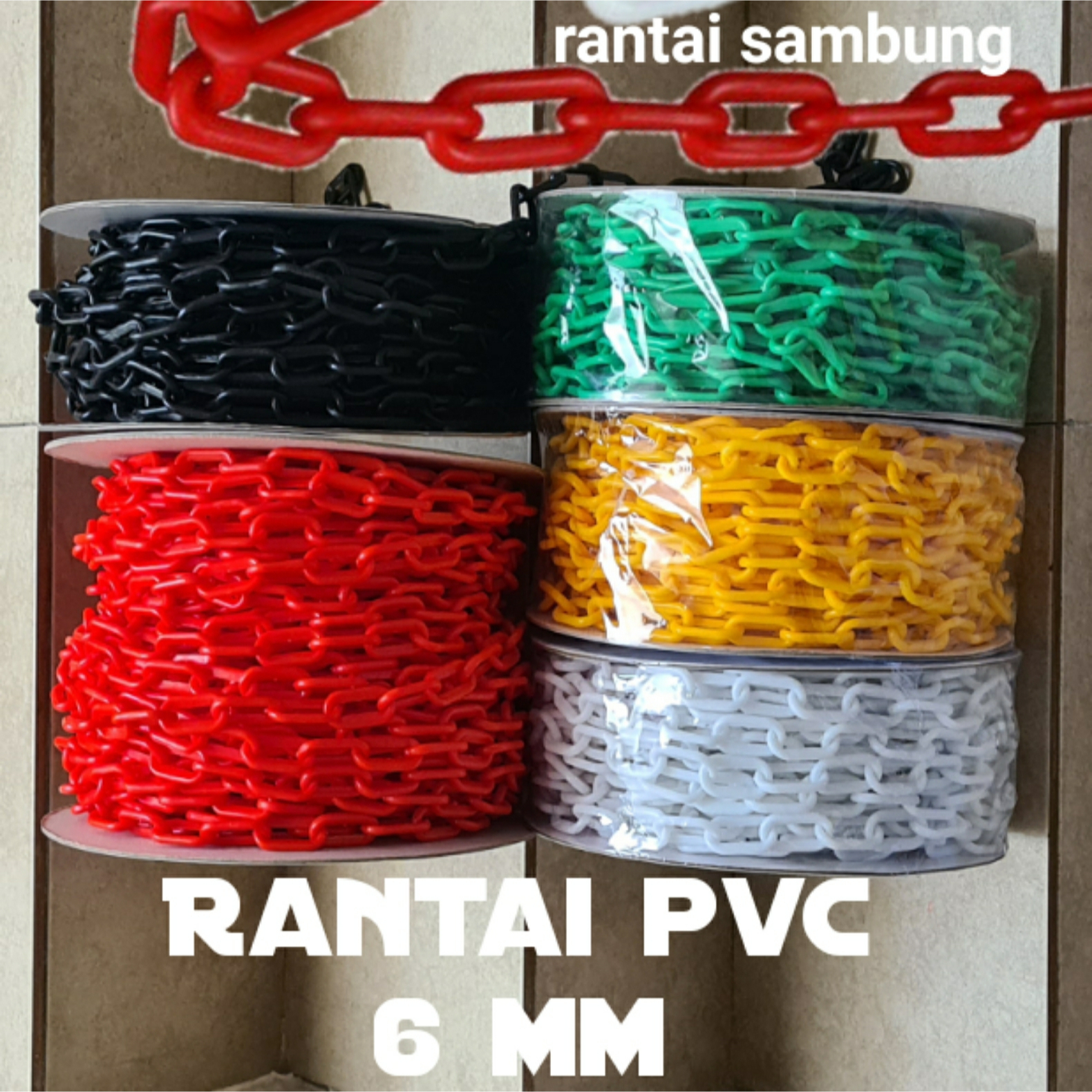 Rantai pvc 6mm per roll 25 meter grosir rante plastik jalan gantungan