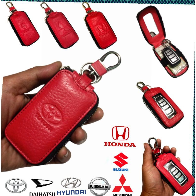 dompet kunci remote keyless mobil kulit asli transparan zipper dompet stnk