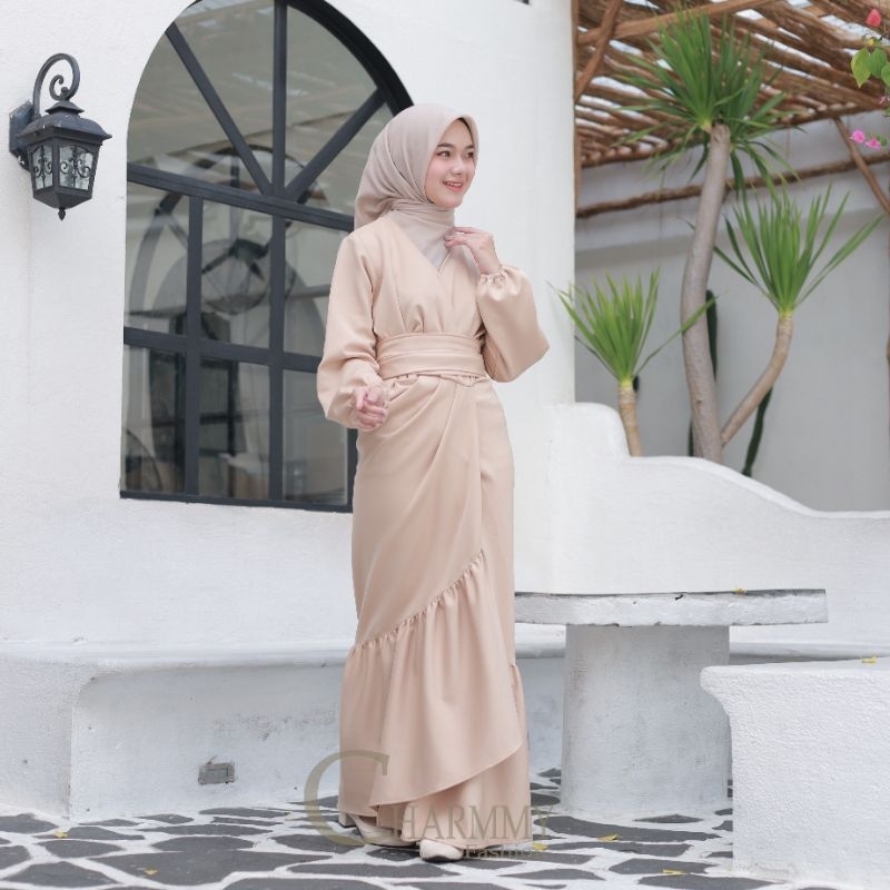 70800 Dress Gamis Asimetris Duyung Slim Look Scuba Titanium