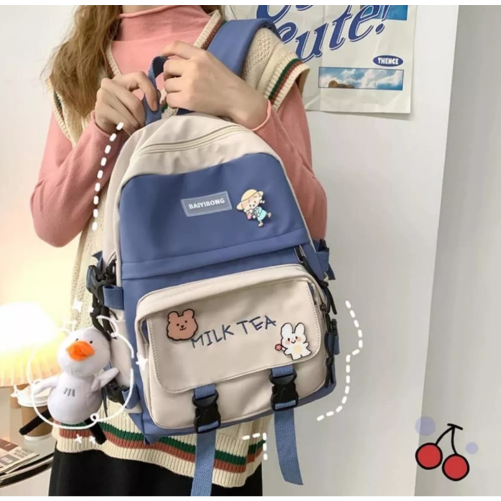 Mismi Diona Bag - Tas Ransel Wanita Style Korea School Backpack Perempuan Stylish - 17D gratis boneka dan botol