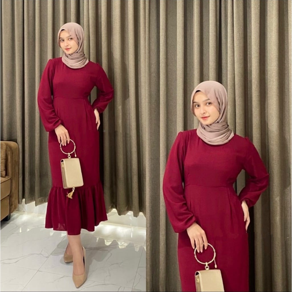 SISKA MIDI DRESS KOREAN LOOK / MIDI DRESS WANITA KOREA KEKINIAN CRINGKEL AIRFLOW