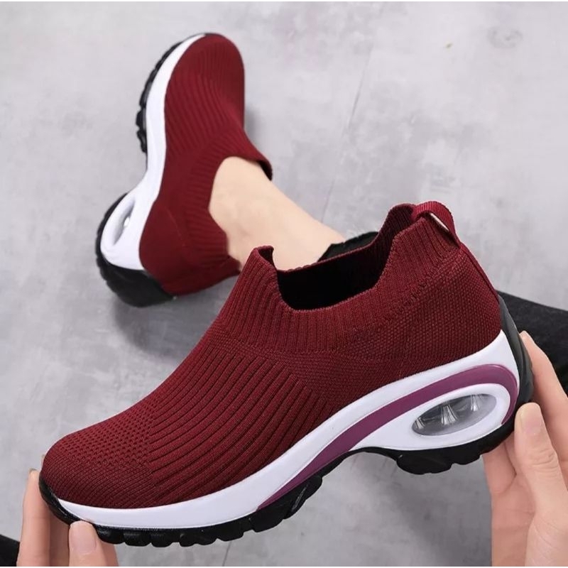 Sepatu Slip On Rajut Import Wanita Kuliah Kerja Sport Tampa Tali Trendy