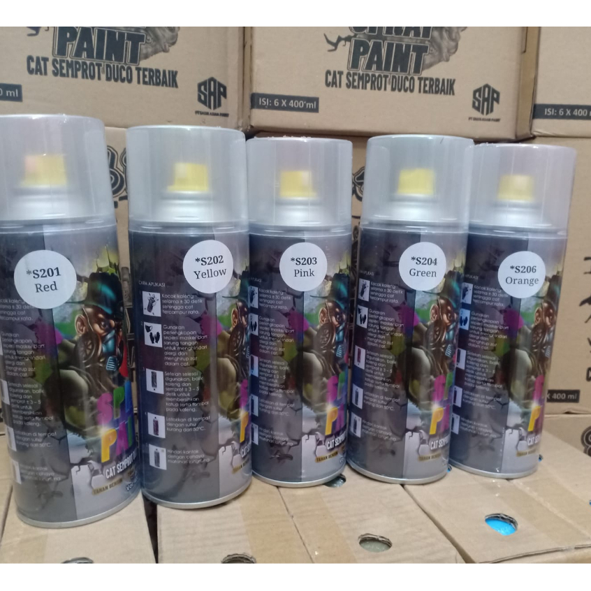 New SASIN Spray Paint Cat Semprot Duco Terbaik 400 ml Pilok Warna Putih, Clear, Hitam, Silver, Hitam Doff, Merah, Kuning, Hijau, Biru, Candy Tone, Hi-temp 400cc-BESAR