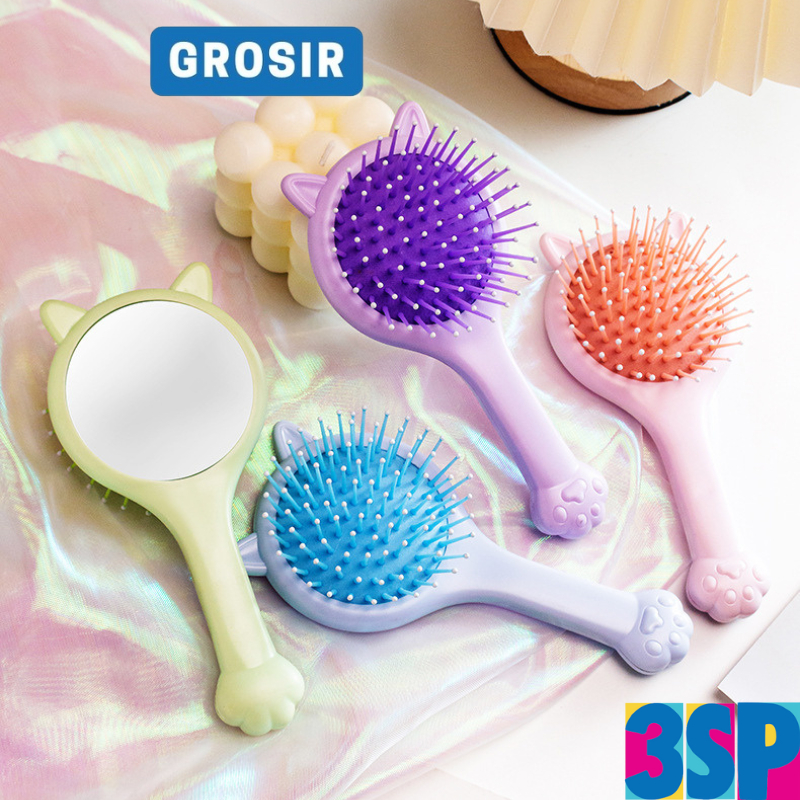 3SP | SS51 Sisir Rambut Kaca Motif Kucing Airbag Comb Sisir Rambut Anak