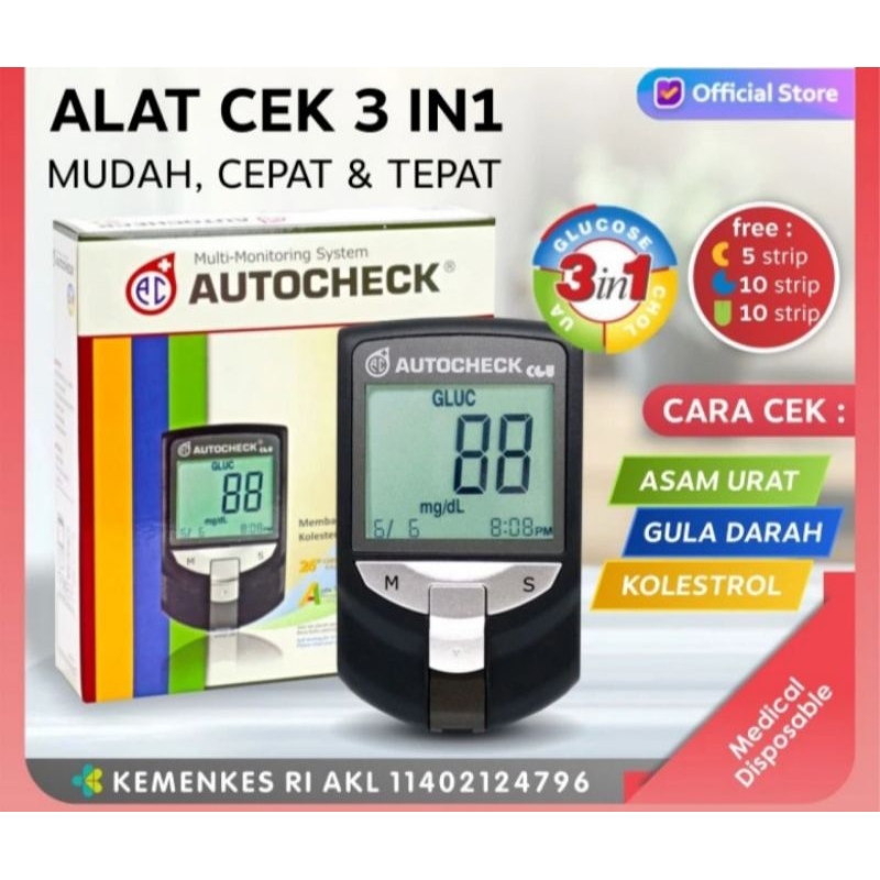 AUTOCHECK alat cek gula darah, asam urat dan kolesterol