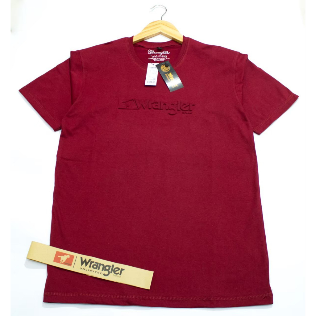 T-Shirt  Baju Kaos Wrangler Maroon Sablon Timbul - Emboss  Premium Quality