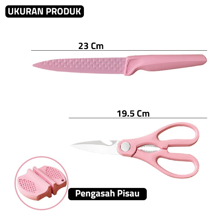 Pisau Dapur Diamond Set (6 in 1) 1526 - Pink Diamond Knife Set