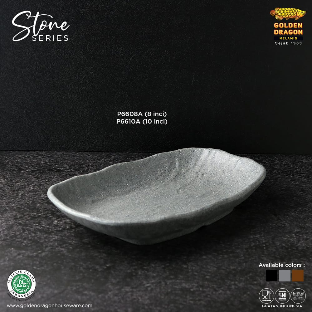 Melamine Stone Piring Saji Panjang 8 inch - Golden Dragon P6608A