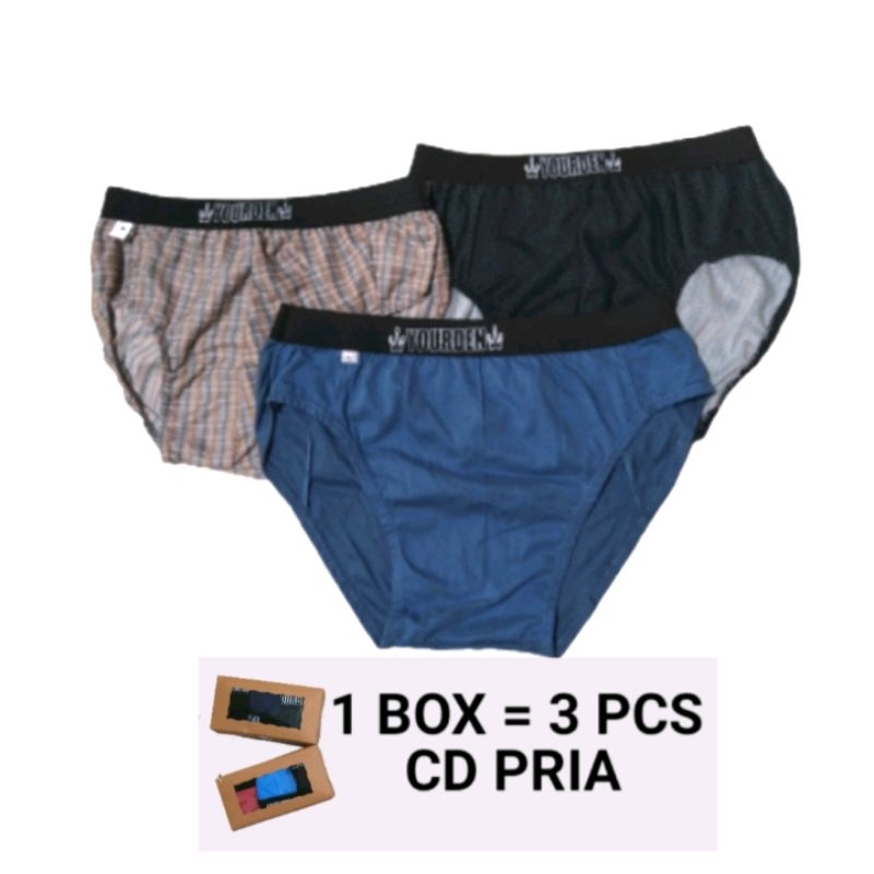 Celana Dalam Pria Jumbo CD Dewasa Remaja Boxer Sexy 1 Box Isi 3 Pcs Warna Random
